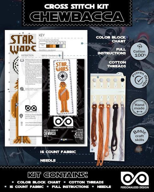 Personalized.Design Embroidery Kit 'Star Wars: Chewbacca' - DIY Cross-Stitching Bookmark...