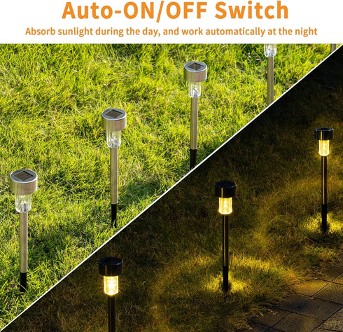 GIGALUMI Solar Pathway Lights 12 Pack, Stainless Steel IP44 Waterproof Auto On/Off Outdoor LED Solar Landscape Lights for Garden, Yard, Patio, Pat...