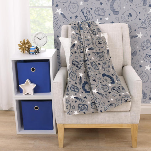 Star Wars Welcome to The Galaxy Navy and Gray Princess Leia, R2-D2, Chewbacca, and C-3PO Super Soft Toddler Blanket...