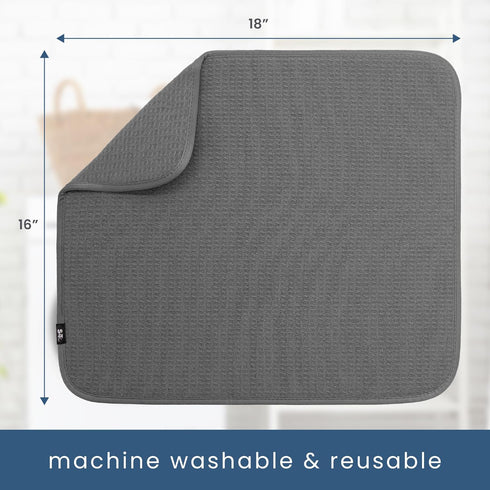 S&T INC. Dish Drying Mat, 16” x 18”, Absorbent Microfiber Kitchen Counter Mat, Dish Drying Pad for Dishes, Utensils, Pots and Pans, Large, Charcoa...