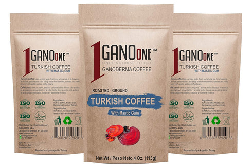 GanoOne Turkish Coffee with Mastic Gum include Ganoderma Reishi Mushroom Extract Medium Roast Ground Special Blend 100% Arabica Coffee Resealable ...