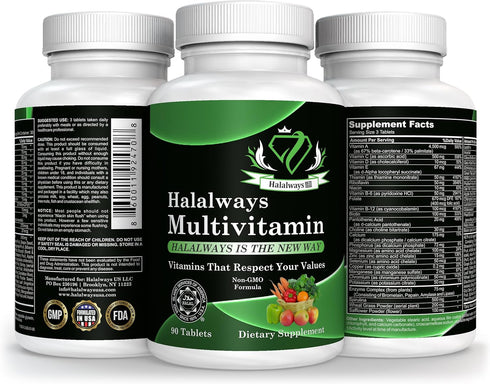 Halalways Multivitamin Certified Halal Multivitamin, Supplement Tablet with Vitamin A, Vitamin C, Vitamin D, Vitamin E and Zinc for Immune Health ...