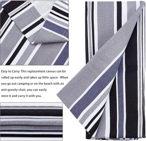 AHANDMAKER Chair Replacement Fabric, Canvas, Black and Gray Stripes, Casual, Durable for Beach, Garden, 44x17inch...