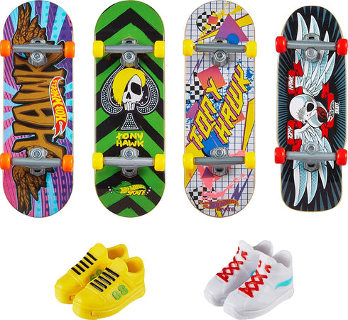 Hot Wheels Skate Tony Hawk Fingerboard & Removable Skate Shoes Multipack, 4 Boards, 2 Pairs of Skate Shoes, 1 Exclusive Set (Styles May Vary)...