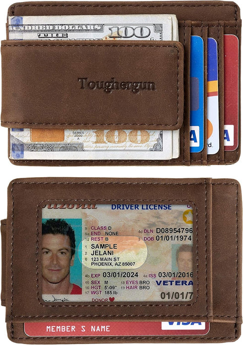 Toughergun Slim Minimalist Wallet for Men with Magnetic Money Clip Leather Wallet, Credit Card Holder RFID Blocking Front Pocket Holds Cash and Ca...