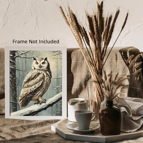 Posterizer 1 pcs-owl in nature-winter snowy scene in oil painting style-14-Art for Animal Lovers-Landscape & Nature Art-Decor for Home & Office- u...