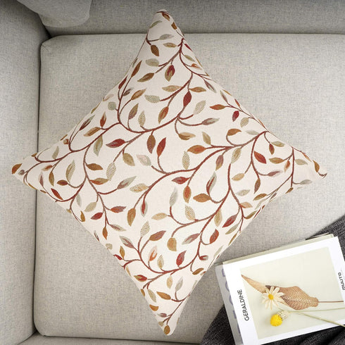 YOUR SMILE Classical Embroidery Jacquard Beige Leaf Pattern Square Decorative Throw Pillow Case Cushion Cover 18 x 18 inch...