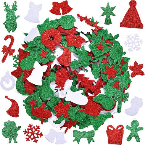 288 Pieces Glitter Christmas Foam Stickers Self Adhesive Xmas Theme Shapes Stickers Craft Sticker for Christmas Party Decoration DIY Crafts Suppli...