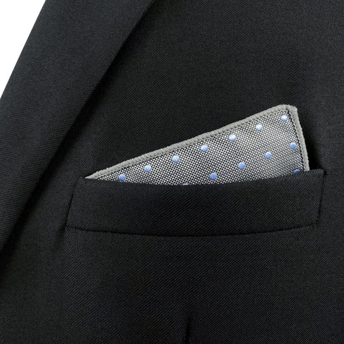 S&W SHLAX&WING Grey Blue Dots Silk Business Matching Pocket Square 12.6 inches Large...