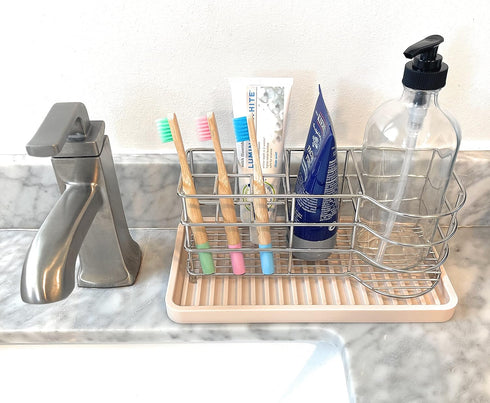 Happitasa Silicone Kitchen Sink Organizer Tray, Sponge Holder and Countertop Protector | Bathroom and Kitchen Soap Dish and Dispenser Tray (Sand D...