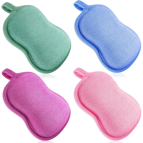 4 Pieces Baby Bath Sponge Cotton Baby Sponge Soft and Absorbent Sponge for Kids Babies Men Women (Red, Purple, Green, Blue)...