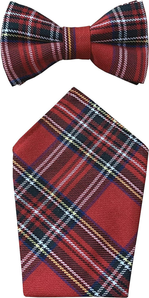 Royal Stewart Red Tartan Scottish Bow Tie & Hanky Set...
