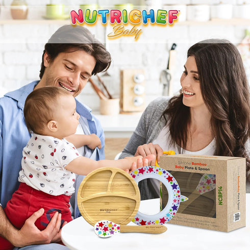 NutriChef Round Bamboo Baby Plate, Star Plate...