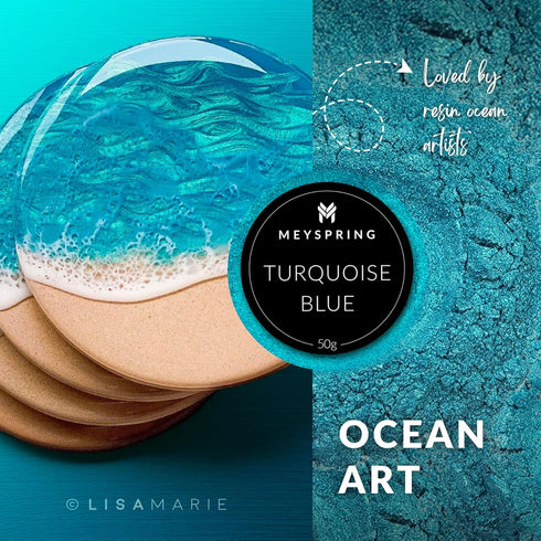 MEYSPRING Turquoise Blue Mica Powder - 50g - Epoxy Resin Color Pigment - Teal Mica Powder for Resin Ocean Art, River Tables, Woodworking - Cosmeti...