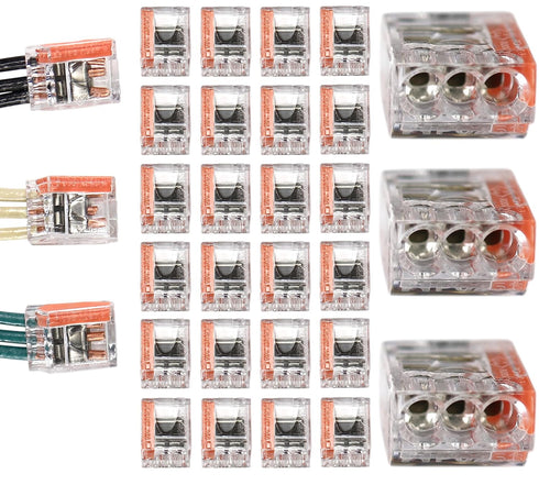 Push-in Electrical Connector, 22-12 AWG Solid, 3-Port, 50-Pack...