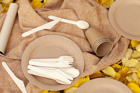 KingSeal FSC Certified Disposable Wood Cutlery Kits, Bulk Pack, Sustainably Sourced - Spoon, Fork, Knife with Bleach-Free Napkin - 1 Bag of 25 Set...