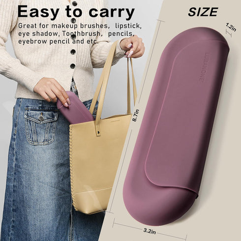 Makeup Brush Holder Magnetic Closure Make Up Brushes Organizer Silicone Makeup Bag Travel Essentials (Grape Purple)...