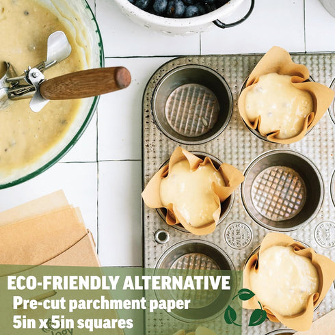 Zenlogy 5x5 Small Parchment Squares (300 sheets) - Unbleached, Non-stick, Pre-cut Parchment Paper- Ideal for Candy Wrappers, Liner Paper, Freezing...