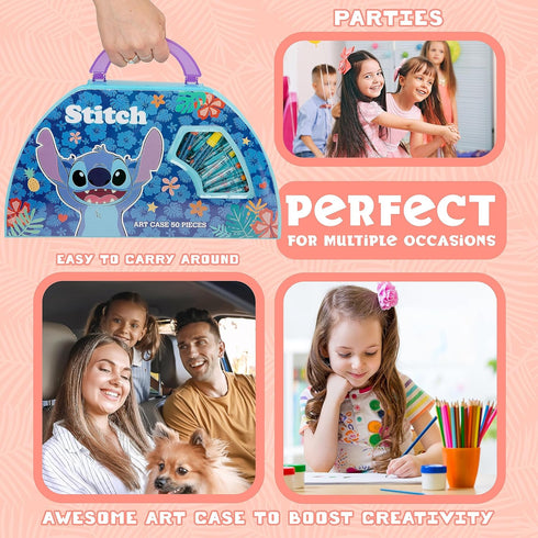 Disney Stitch Kids Art Set 40 Plus Pieces Princess Kids Colouring Sets Paints Colouring Pencils Markers Crayons Travel Art Supplies Gifts for Kids...