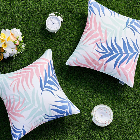 MIULEE Pack of 2 Decorative Outdoor Waterproof Throw Pillow Covers Patio Pillow Cases Natural Leaves Pattern Spring Square Cushion Shams Shell for...