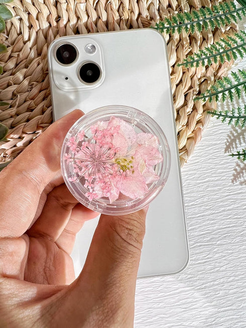 Pressed Natutal Flowers Phone Grip Holder, Expandible Collapsible Transparent Cell Phone Accessory, Dried Natural Flowers Phone Stand, Phone Charm...