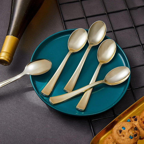N9R 72Pcs Gold Plastic Spoons - Solid, Durable, Heavy Duty Gold Plastic Silverware - Disposable Cutlery for Parties, Weddings and Dinner...