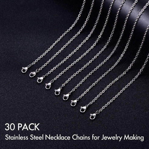 30 Pack 24 Inch Necklace Chain Stainless Steel Link Cable Chain Necklace with Lobster Clasps for DIY Jewelry Making...