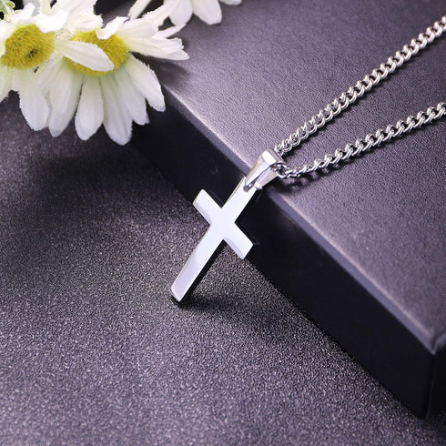 FIBO STEEL Stainless Steel Cross Pendant Chain Necklace for Men Women, 22-30 Inches...