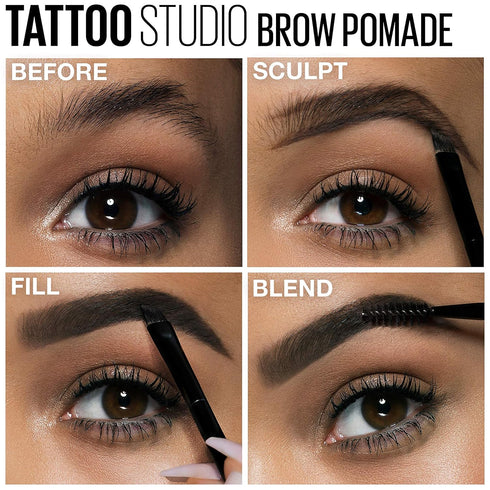 Maybelline TattooStudio Brow Pomade Long Lasting, Buildable, Eyebrow Makeup, Deep Brown, 1 Count...