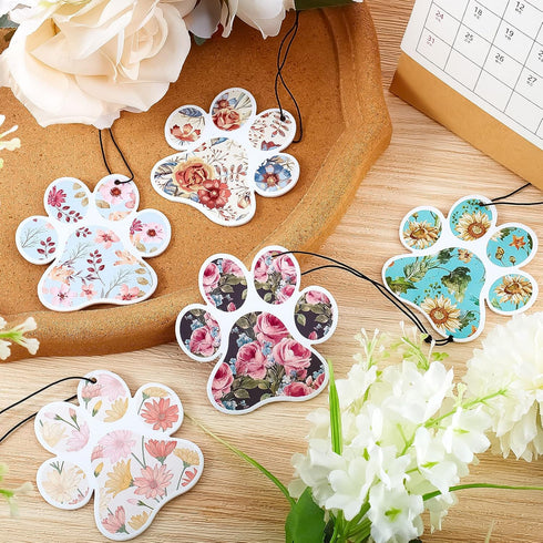 12 Pack Car Air Freshener Dog Paw Shape Hanging Incense Chips Car Rearview Mirror Pendant Cute Pet Odor Eliminating Air Freshener for Car, Mixed S...