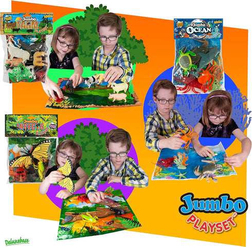 Deluxebase Jumbo Playset - Dinosaur from 12-Piece Large Dinosaur Figurines Toy Set. Bag of Dino Toys including a Stegosaurus, Pterodactyl and Spin...