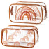 Y1tvei 2Pcs Summer Boho Rainbow Clear PVC Makeup Bag Stylish Brown Fall Theme Plastic Cosmetic Toiletry Bag with Zipper Makeup Case Portable Water...