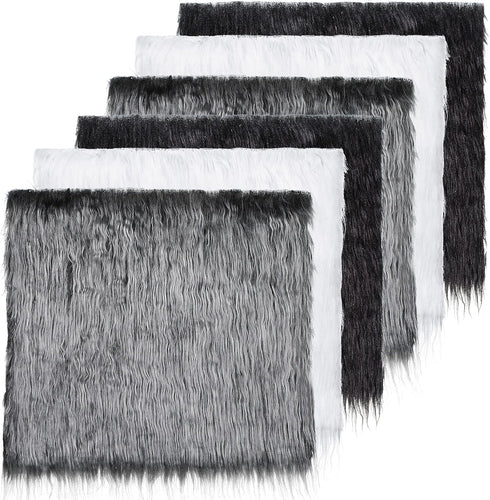 6 Pieces Faux Fur Squares Fabric Shaggy Fur Cuts Fluffy Square Fur Patches for Cosplay Costume Craft Supply Decoration (10 x 10 Inch, Black, White...