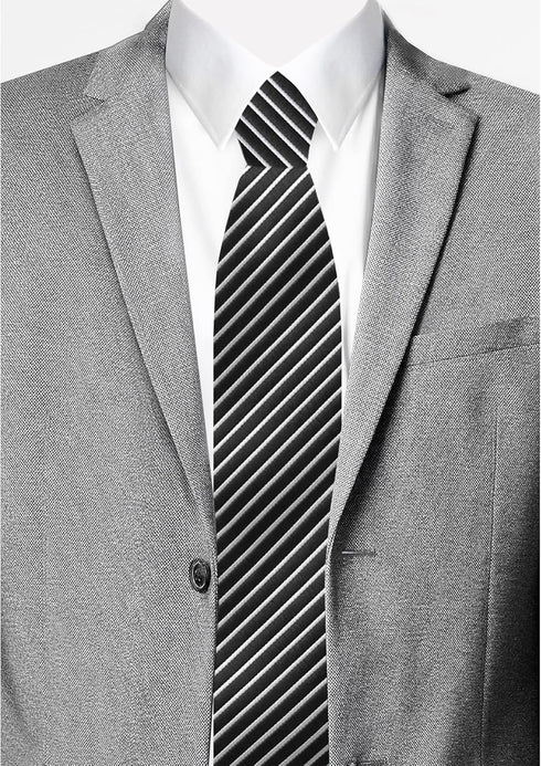 Jacob Alexander Men's Sophisticated Woven Black Tie Diagonal Grey Pinstripe Professional Pre-Tied Clip-On Stripe Neck Tie...