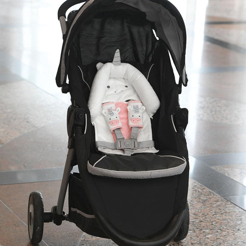 Travel Bug Baby & Toddler 3-Piece Head Support & Strap Covers Set for Car Seats, Strollers & Bouncers … (Unicorn)...
