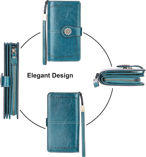 Lavemi Womens Large Capacity Genuine Leather RFID Blocking Wallets Wristlet Clutch Card Holder...