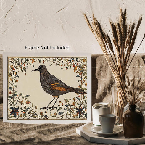 Posterizer 1 pcs- Black and orange bird and flowers-Art for Animal Lovers- Gift for Men Women Entrepreneur Teens-decor for Bedroom, Office, Living...