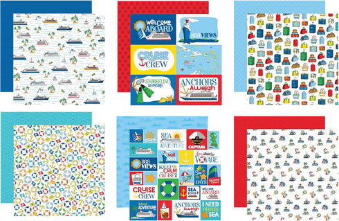 Cruise Scrapbook Paper 12x12 - Cruise Ship Scrapbook Paper with Palm Tree, Whale, Fun Phrases Design | Cruise Ship Scrapbooking Paper for Journal,...