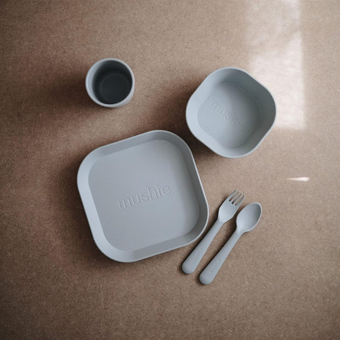 mushie Square Dinnerware Bowls for Kids | Made in Denmark, Set of 2 (Cloud)...