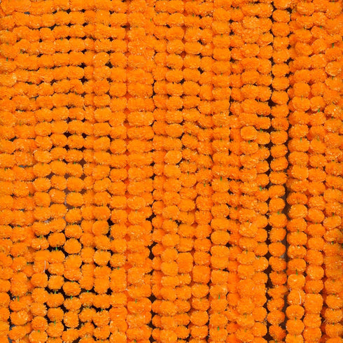 Marigold Garland for Decoration 5 feet Long Strands Artificial Marigold Flowers, Indian Décor for Pooja, Wedding Christmas, Events (Orange, 5)...