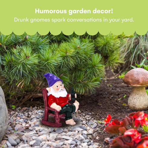 Noa Store Gnomes Outdoor Decorations - Funny Garden Gnome Figurine on a Rocking Chair Holding a Drink - Statue for Lawn, Outdoor, Bathroom Decor -...
