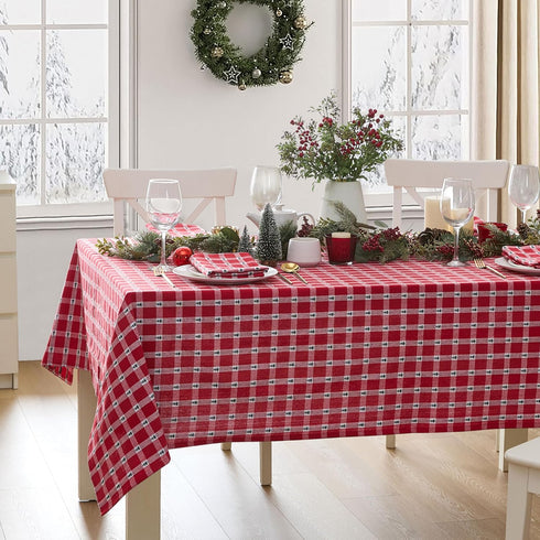 Lintex Little Christmas Trees Plaid Cotton Christmas Napkins, Red and Green Country Tree Woven Holiday Fabric, Easy Care Cotton Weave, Set of 4 Na...