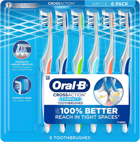 Oral-B CrossAction Compact Toothbrush, Soft, 6 Count...
