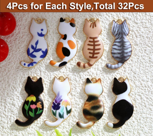 Anjulery 32 Pieces Enamel Cat Charms for Jewelry Making and Crafting - Cute Kitty Charm for Bracelets Earrings Necklaces Pendants Keychains Crafts...
