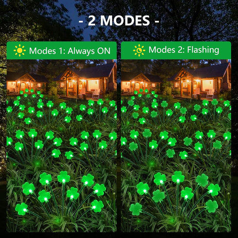 2 Pack St Patricks Day Decorations Solar Outdoor Lights, 18 LED Lucky Green Shamrock Lights Irish Firefly Solar Lights, 2 Modes Waterproof St Patr...