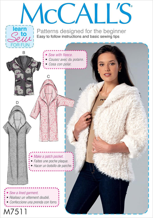 McCall Patterns Open-Front Jackets With Shawl Collar And Hood...