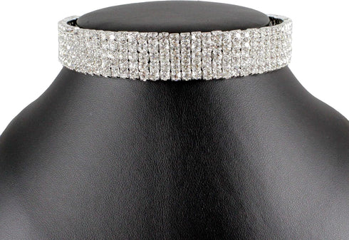 5-row Five Rows Clear White Black Pink Silver Austrian Rhinestone Crystal Choker Collar Necklace Dance Party Jewelry Wedding Prom N060...