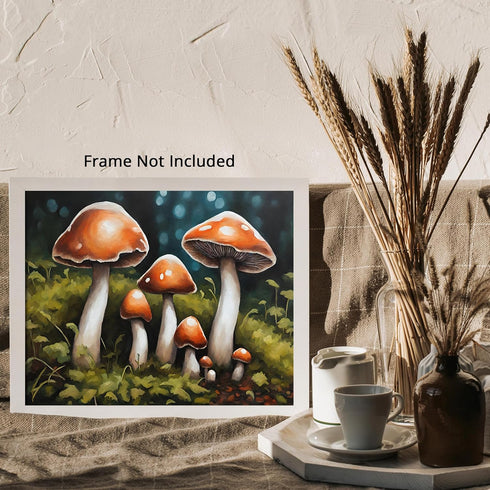 Posterizer 1 pcs-cute mushrooms in the wild-oil painting style 3-Floral & Botanical Art-Landscape & Nature Art-Decor for Home & Office- unframed w...