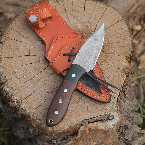 Handmade Damascus Steel Knife - Fixed blade Bush craft Hunting Knife, Survival & Camping Knives, with Rose Wood Handle Real leather Sheath, (HM1)...