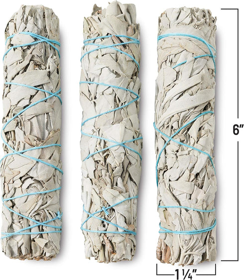 6" 3 Pack White Sage Smudge Sticks | 6-inch Large Wanderlust Smudging Wand Incense Stick for Cleansing, Purifying, Healing, Meditation, Yoga, Bles...